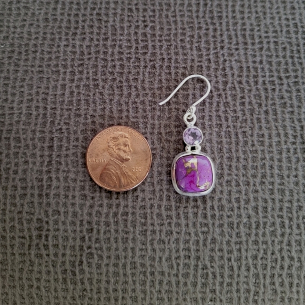 Shivam Square Shaped Purple💜 Copper Turquoise With Gold💛 Veins Earrings - Picture 6 of 16